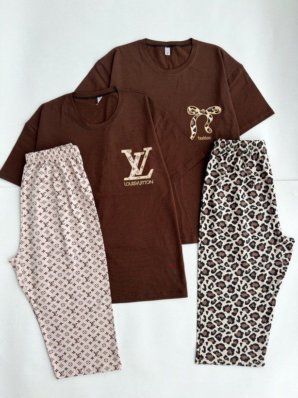 ست تیشرت شلوارک جذاب LV&پاپیون پارچه لاکرا راحت و استفاده روزانه