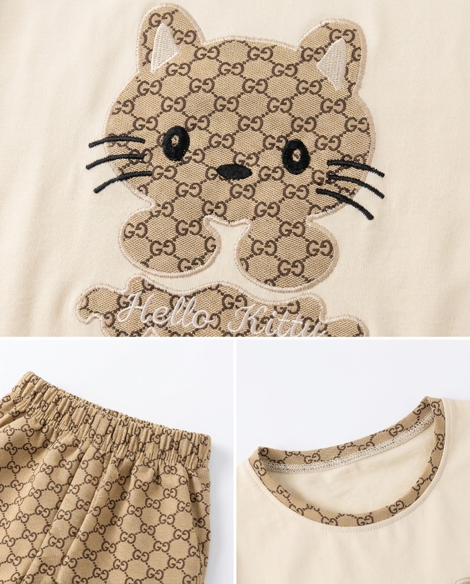 ست کراپ و شورتک زنانه طرح Hello Kitty راحتی در استفاده